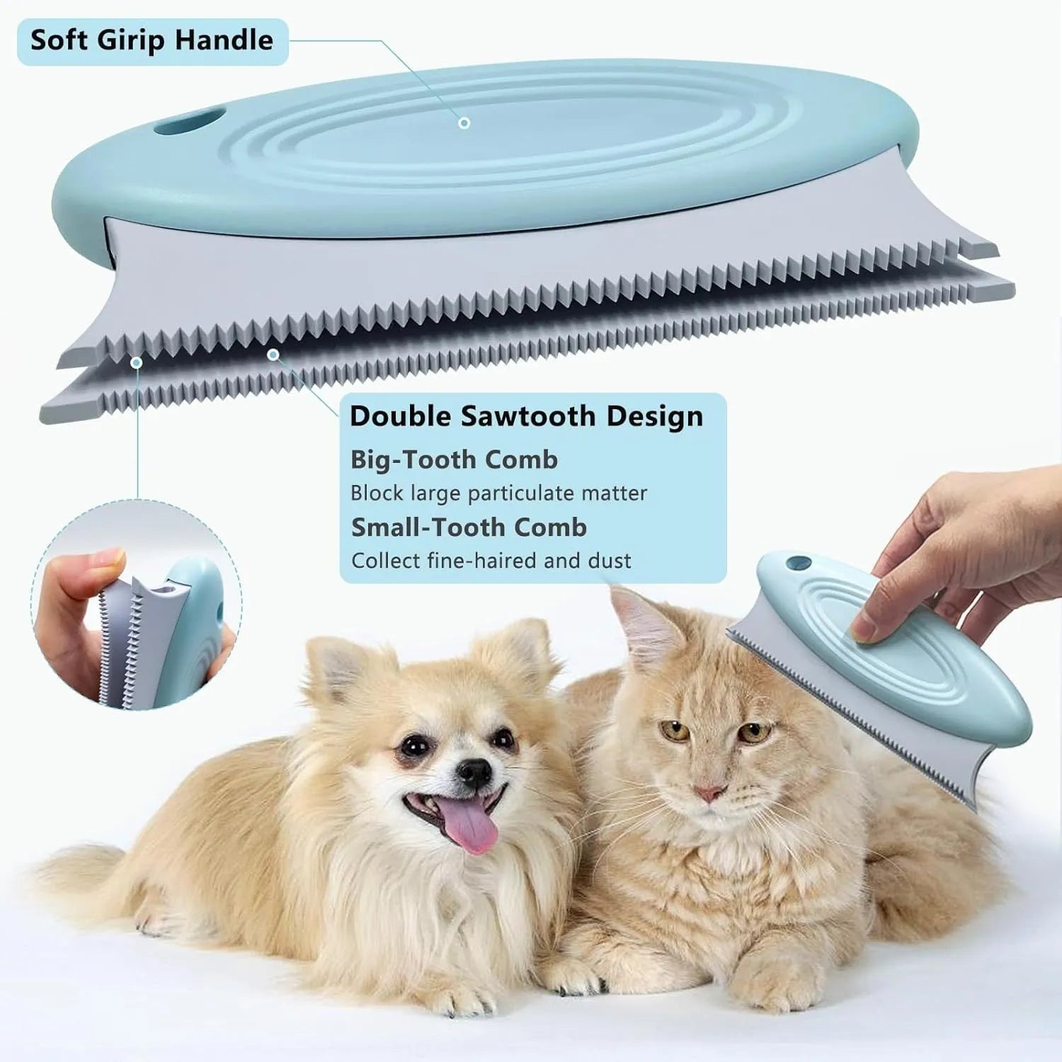 Three-piece pet hair remover set with metal, silicone, and round cleaning tools