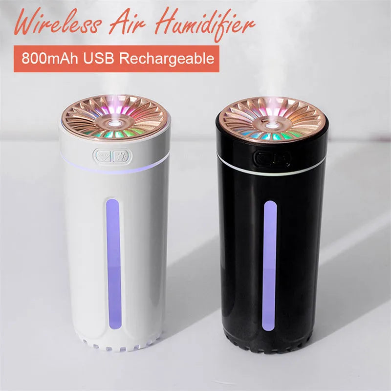 Wireless car humidifier with colourful LED lights and USB charging cable