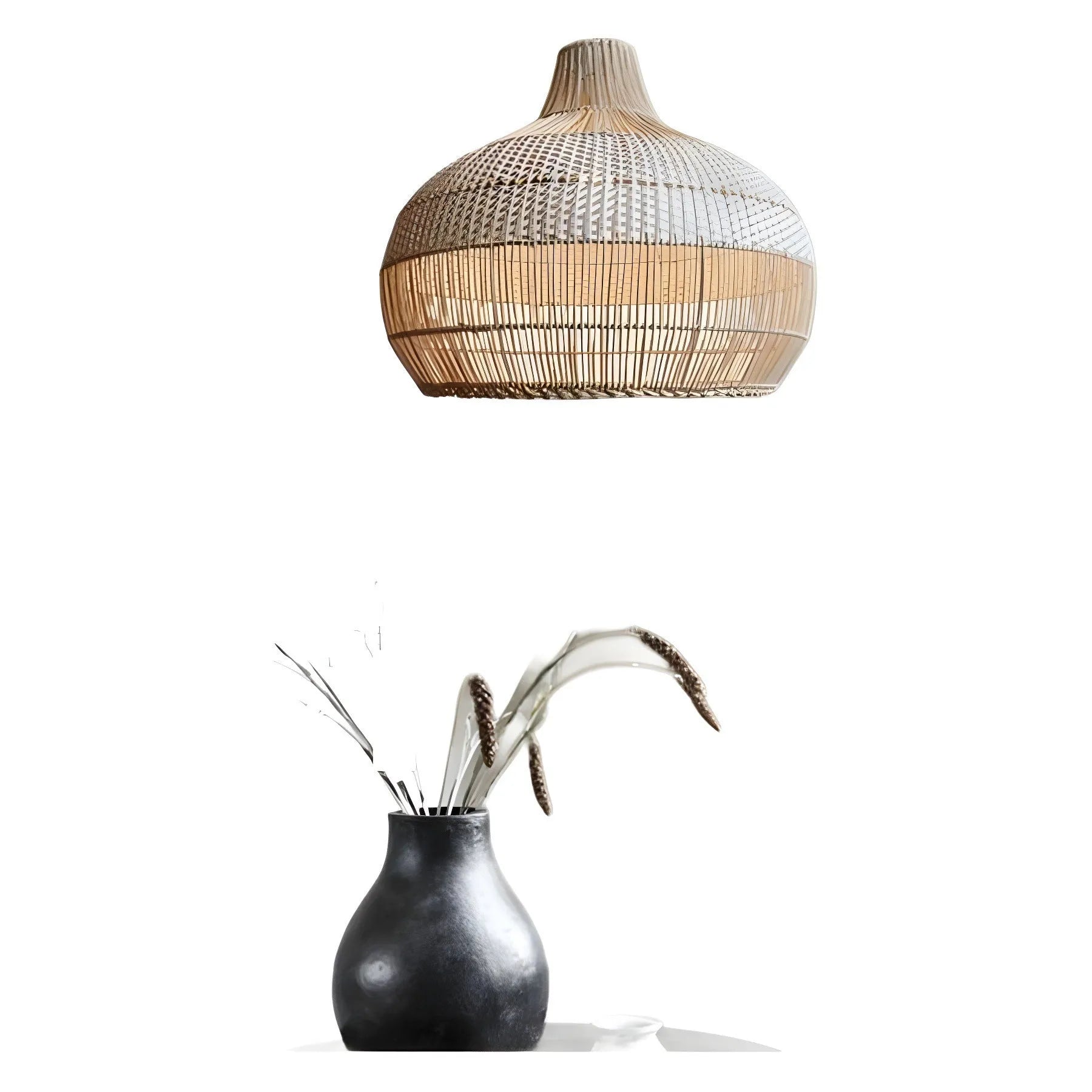 Rattan chandelier with 60cm diameter and woven silent wind style design
