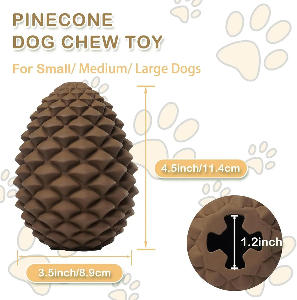 Yellow pine cone shaped dog chew toy with treat dispenser for medium and large breed dogs