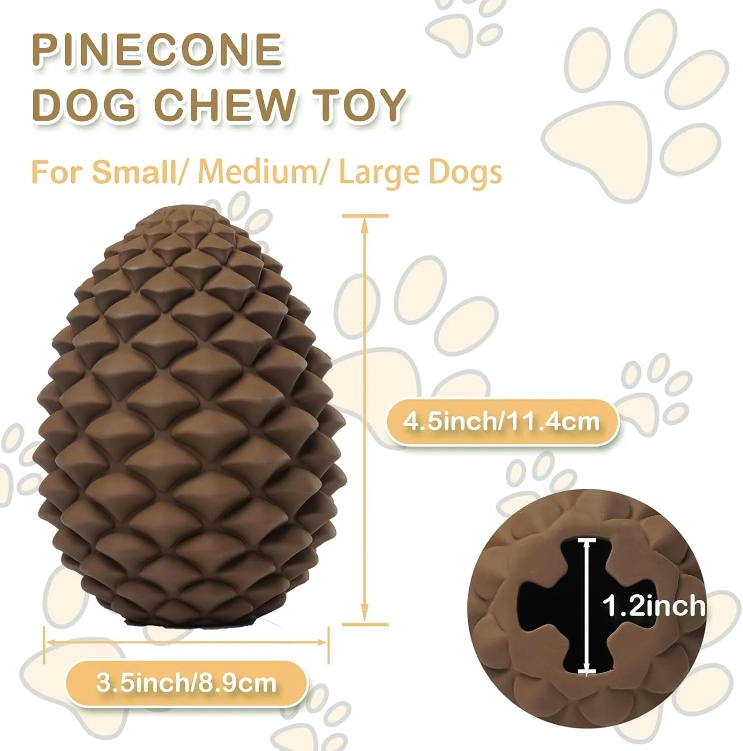 Yellow pine cone shaped dog chew toy with treat dispenser for medium and large breed dogs