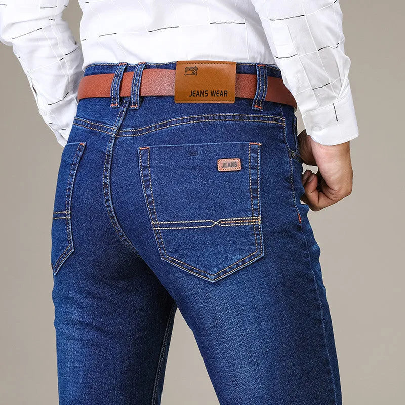 Slim fit elastic straight jeans for men in cotton denim black colour straight leg