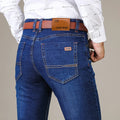 Slim fit elastic straight jeans for men in cotton denim black colour straight leg