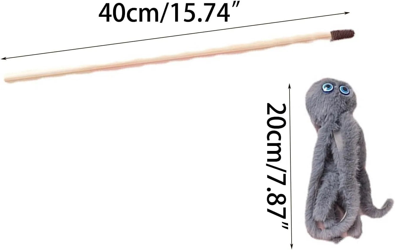 Octopus theme cat toy with long stick in bright colours for indoor kitten play