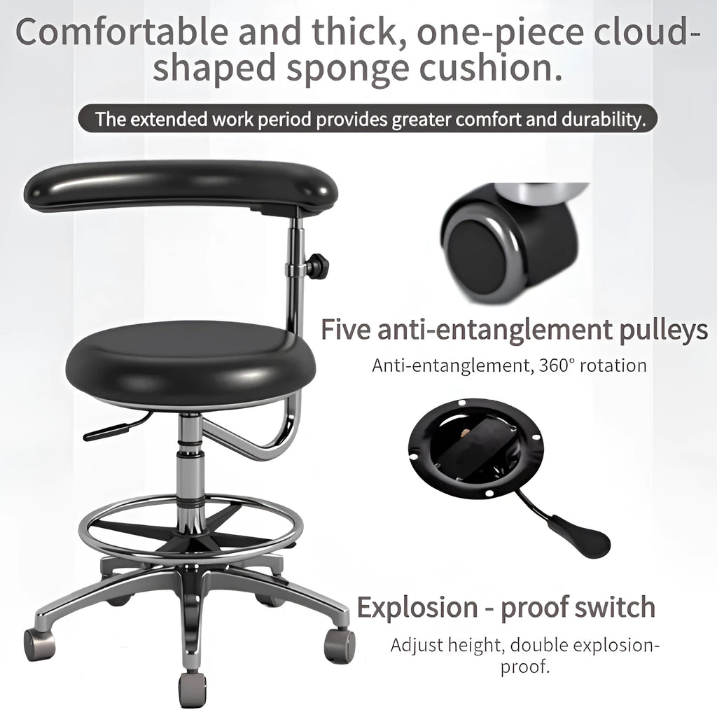 Black leather dental patient chair with electric hydraulic lifting mechanism for clinical positioning