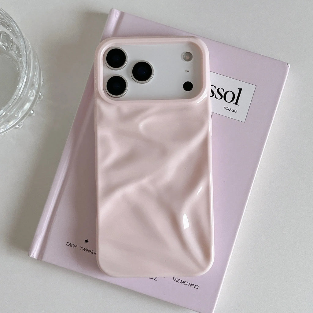 PC soft shell phone case with pleated crepe pattern, anti-fall and anti-fingerprint, for iPhone 14-17 series in pink