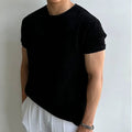 Men's breathable short-sleeve round neck T-shirt in apricot, loose fit polyester fabric