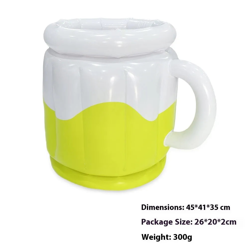 Bright yellow inflatable PVC ice bucket for beer steins and outdoor drinks