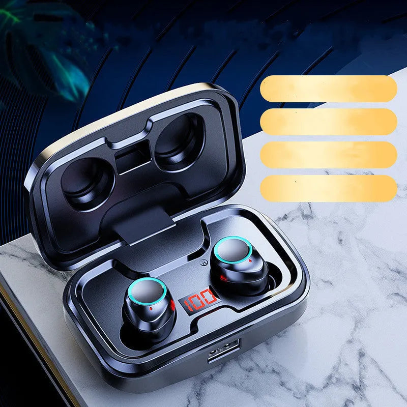 Black wireless in-ear Bluetooth earphones with private mould design