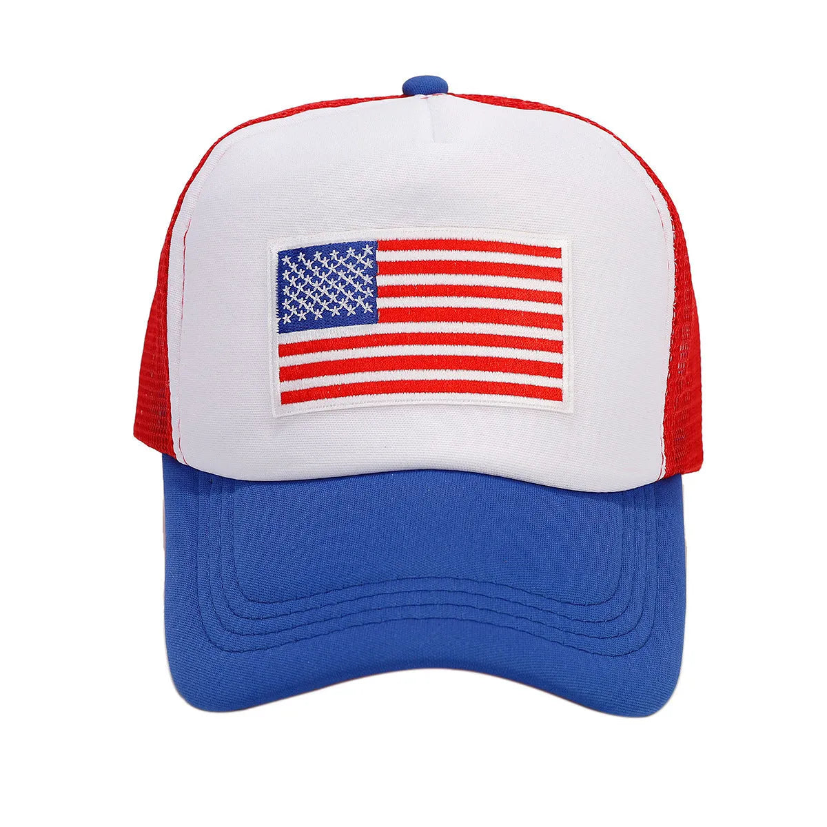 Red and blue contrast mesh adjustable baseball cap with breathable space cotton fabric and dome crown