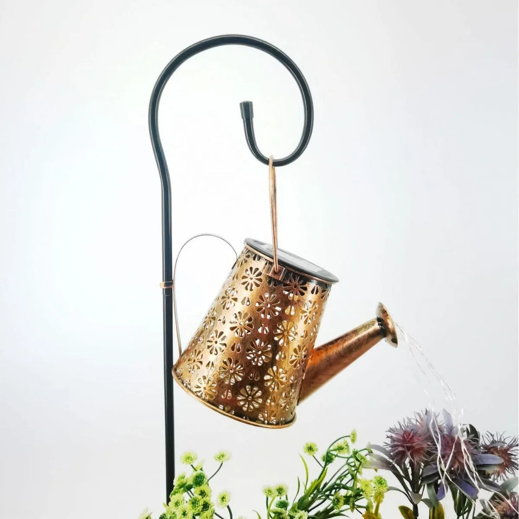 Wrought iron butterfly kettle solar lamp for garden decoration with solar panel
