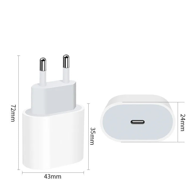 USB mobile phone charger with 20W PD fast charging capability in American or European colour