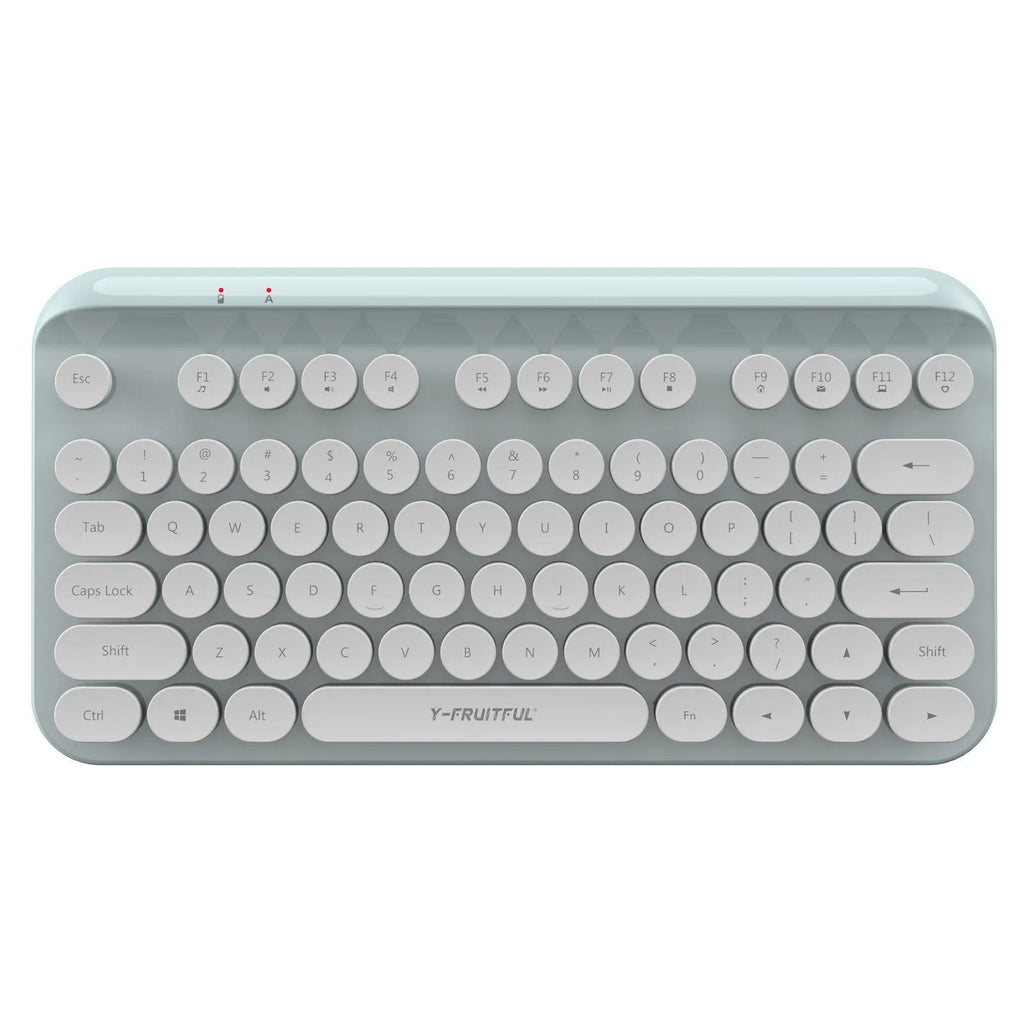 Mini 2.4G punk wireless keyboard with 75 keys, compact 30x15.5x3.5cm design, white colour, USB receiver on desk