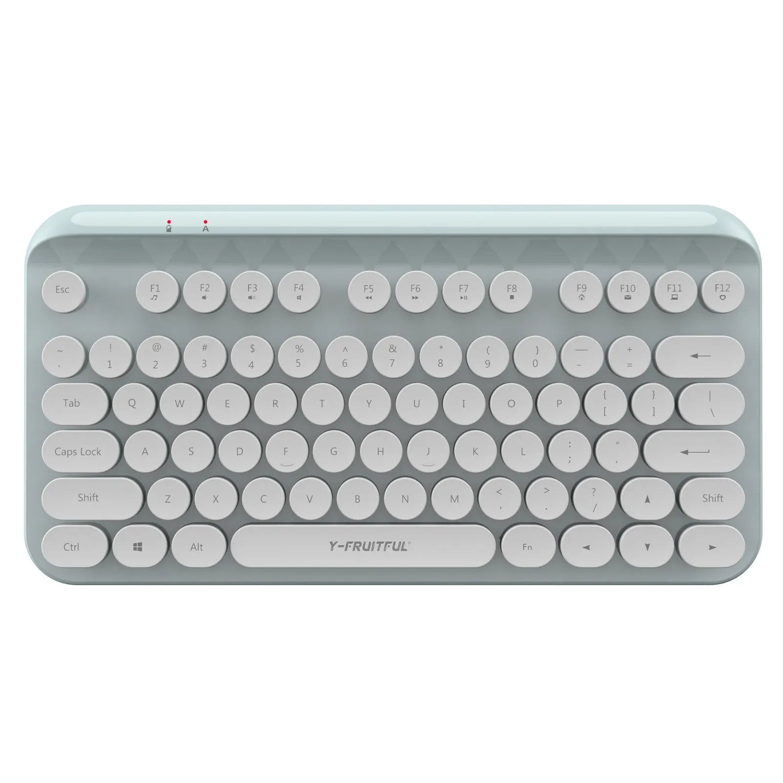 Mini 2.4G punk wireless keyboard with 75 keys, compact 30x15.5x3.5cm design, white colour, USB receiver on desk