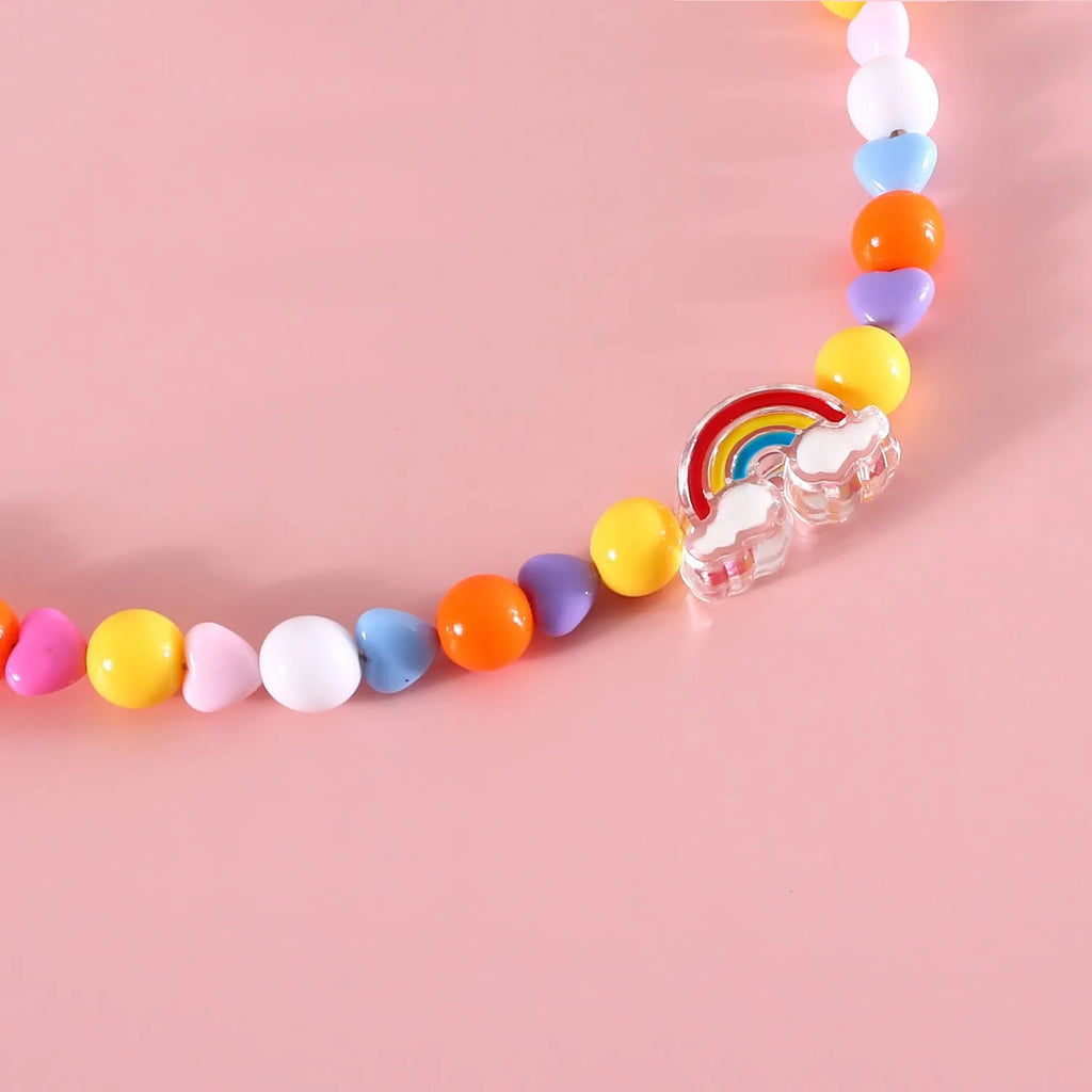 Colourful plastic pearl bead pet necklace with small flower pattern on adjustable strap