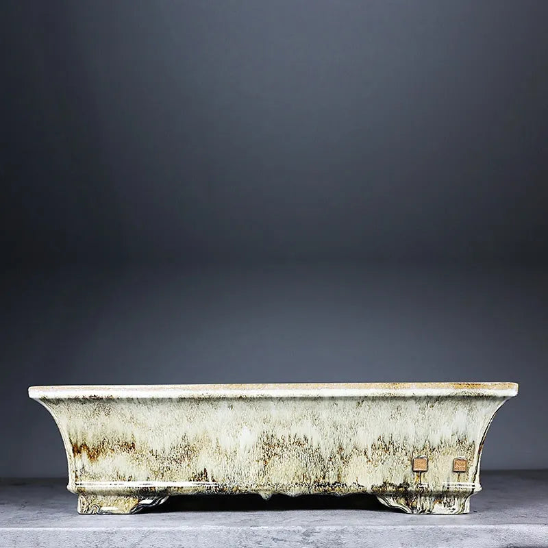 Rectangular glazed ceramic bonsai basin flower pot classical tree pile display dark Jun glaze size option