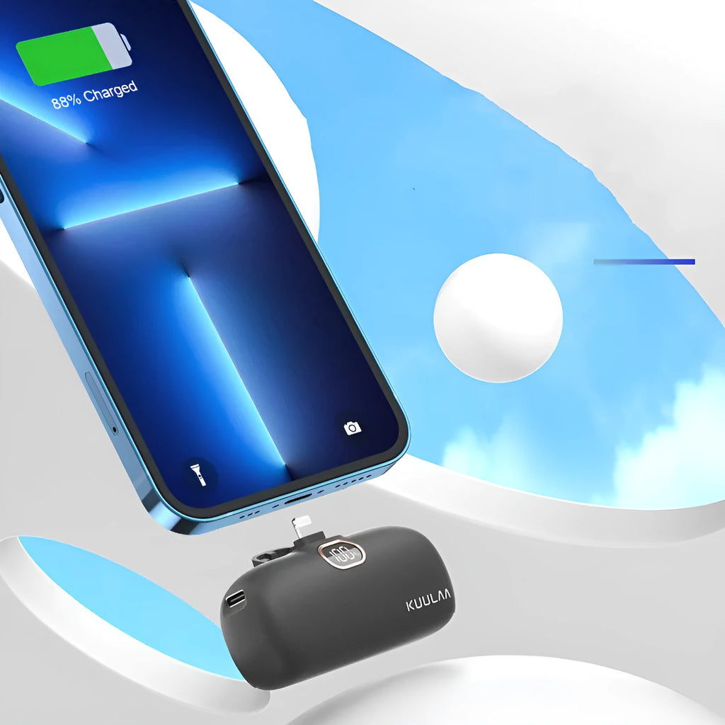 Pocket portable capsule power bank 5000mAh PD18W with LCD display, white, cylindrical alloy shell, built-in Type-C interface