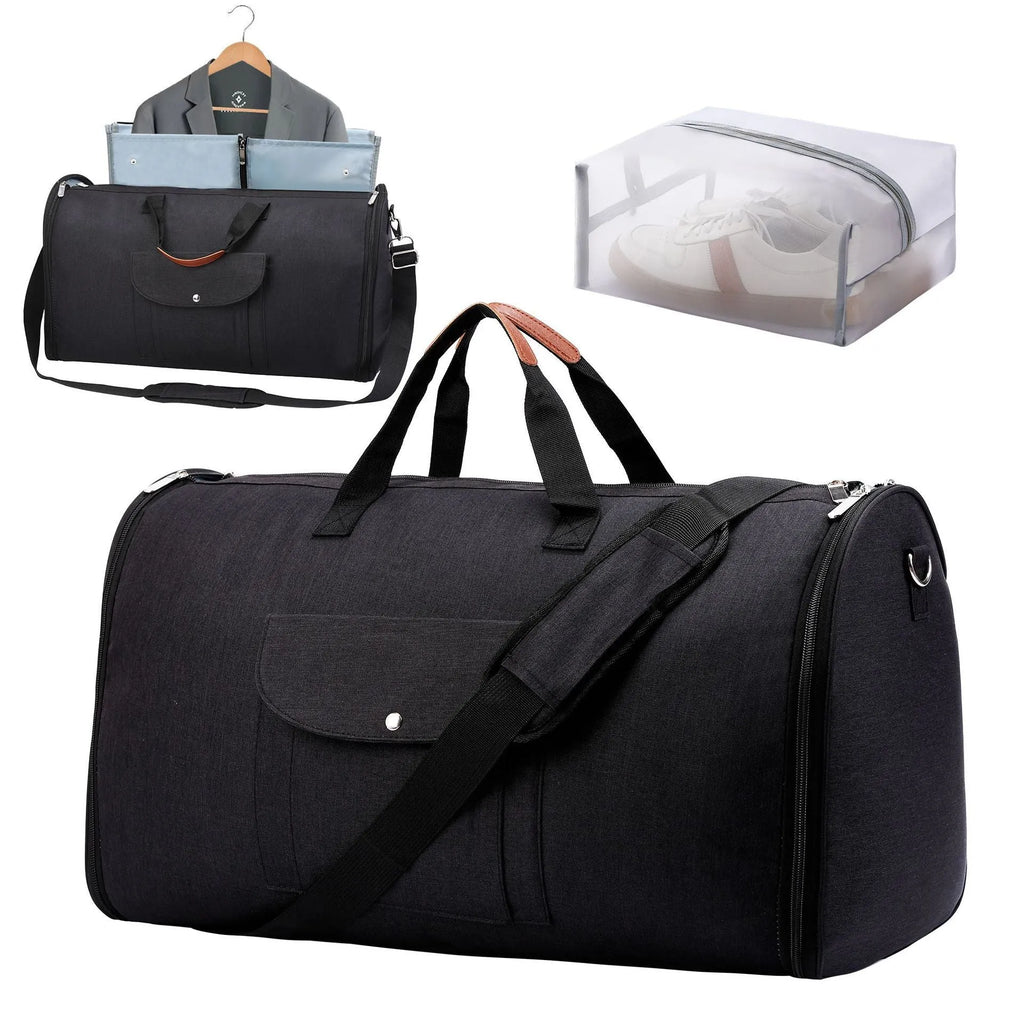 Foldable Oxford cloth duffel bag in dark blue with 36-55L capacity for travel and workouts