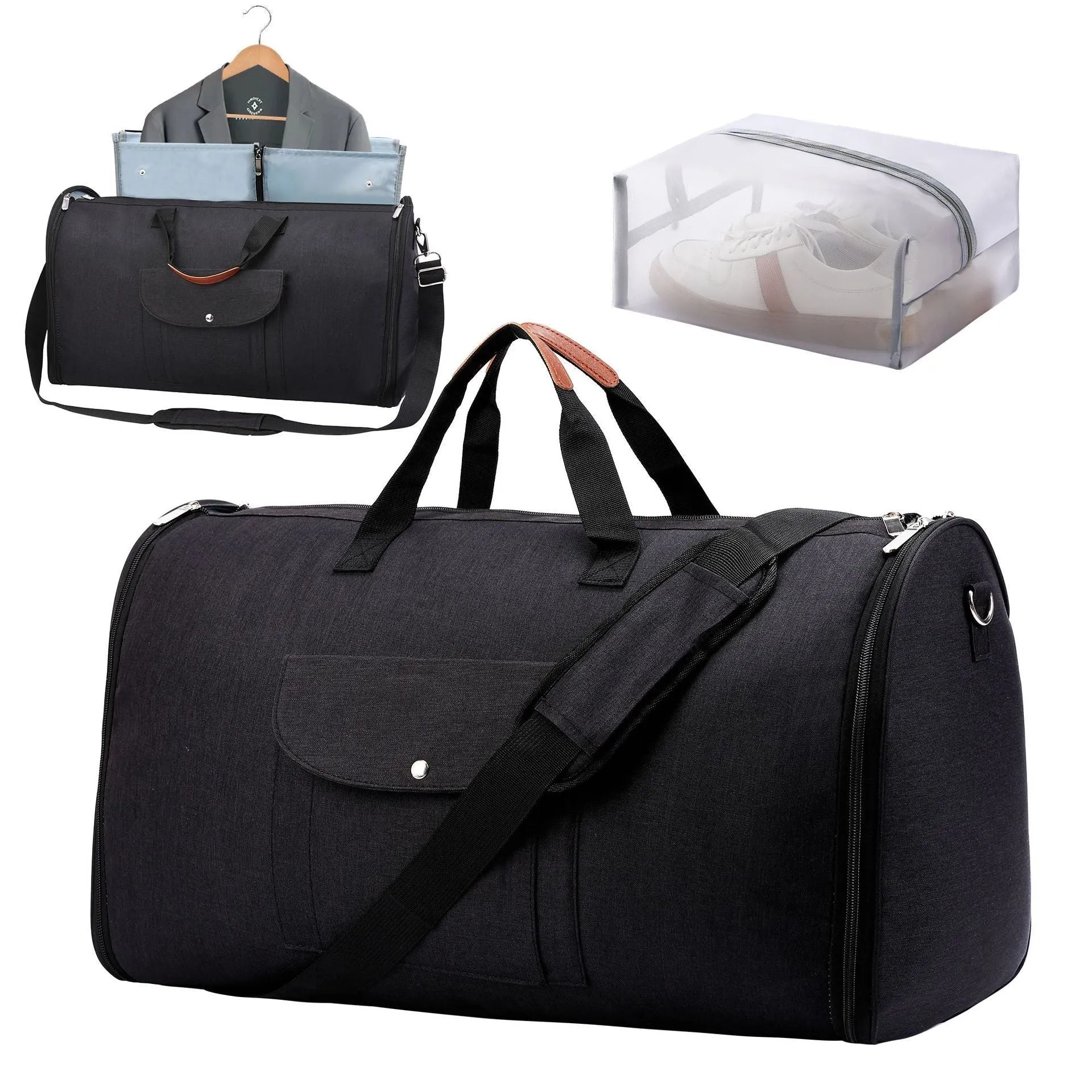 Foldable Oxford cloth duffel bag in dark blue with 36-55L capacity for travel and workouts