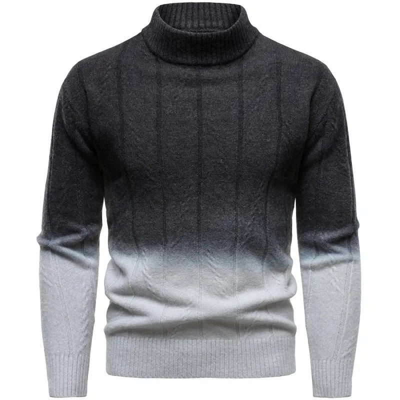 Men's gradient colour half turtleneck sweater with batwing sleeve in dark gray collar