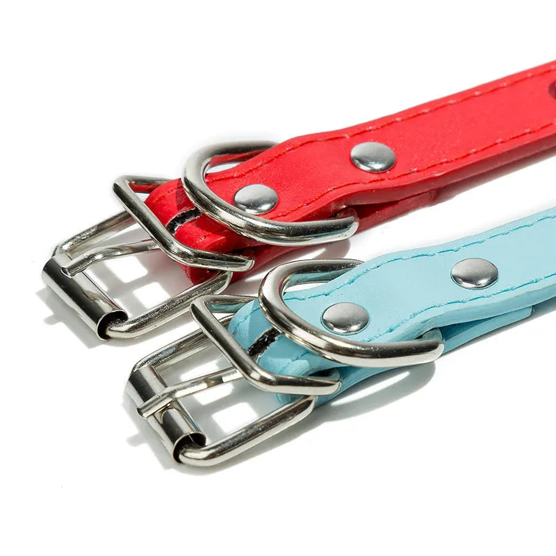 Studded PU leather dog collar in various colours with metal decorations and alloy fastener