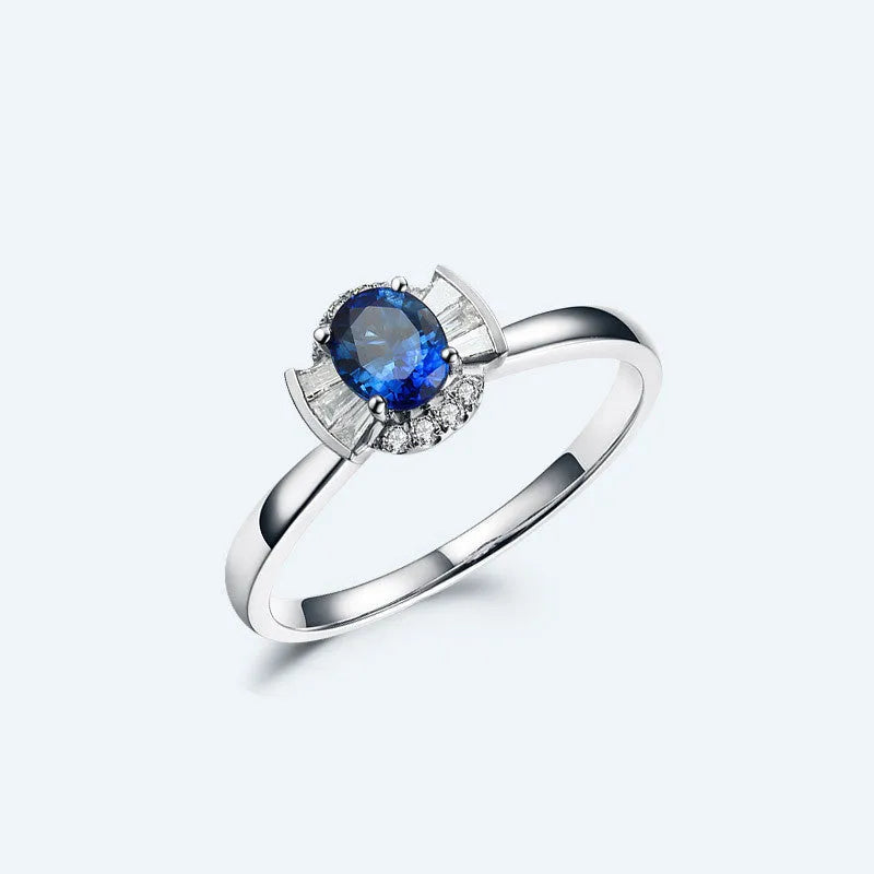 18k white gold natural sapphire and diamond ring women's simple style ring jewellery