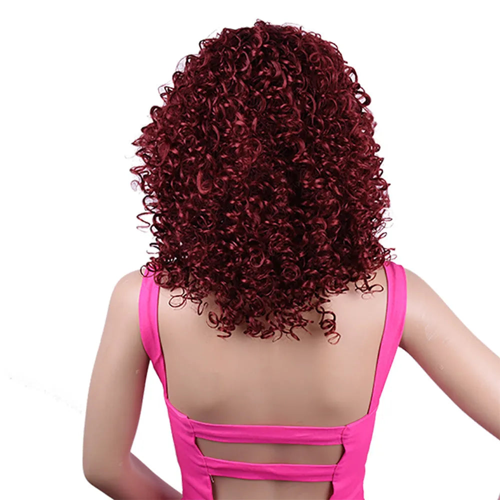 Synthetic afro curly wig for black women with short volume explosion in blonde colour with Qi Liu Hai fringe