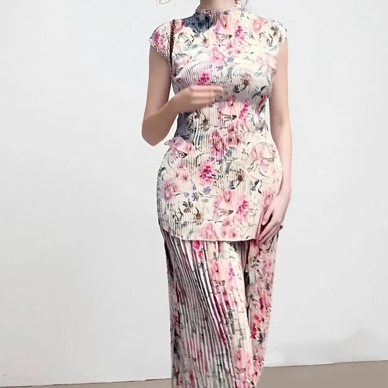 Long sleeve printed chiffon dress and top set in pictured colour on a hanger.