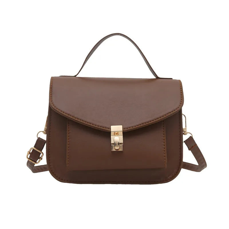 Horizontal square PU leather messenger bag in black colour with document organiser