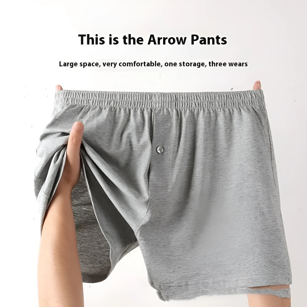 Men's pure cotton boxer underwear in light grey colour showing high waist and loose shorts design