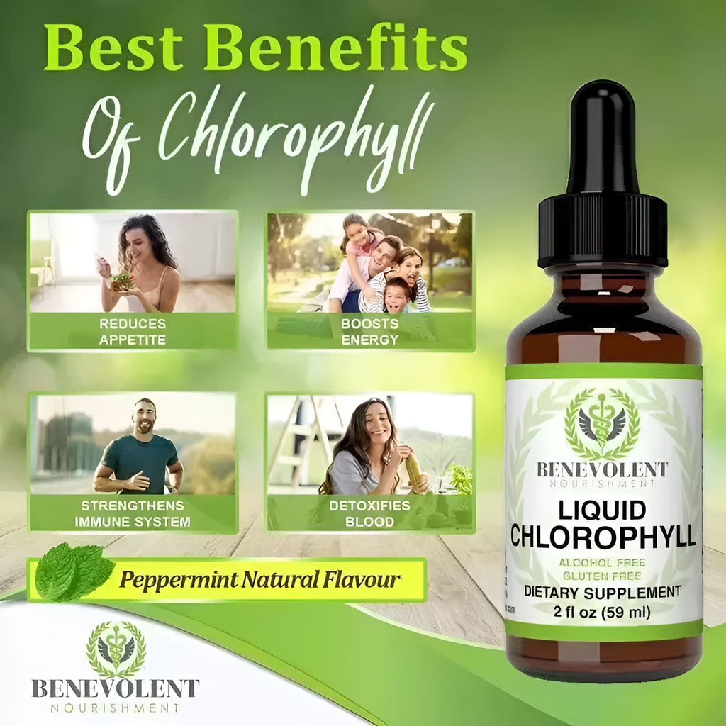 60ml bottle of natural chlorophyll drops for adult body odour and intestinal care