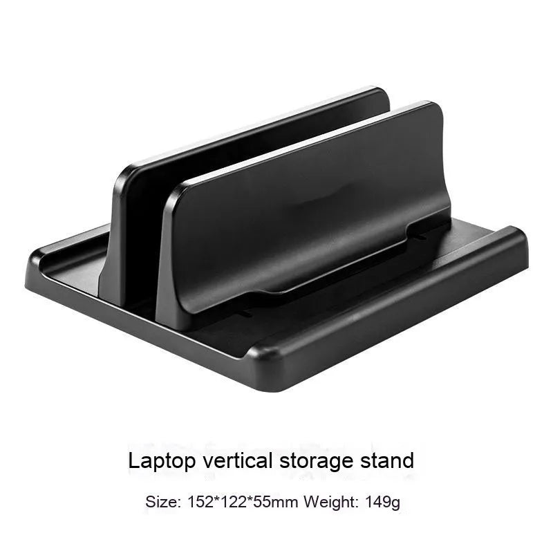 Black aluminium alloy notebook vertical bracket storage stand with single slot for desktop organiser