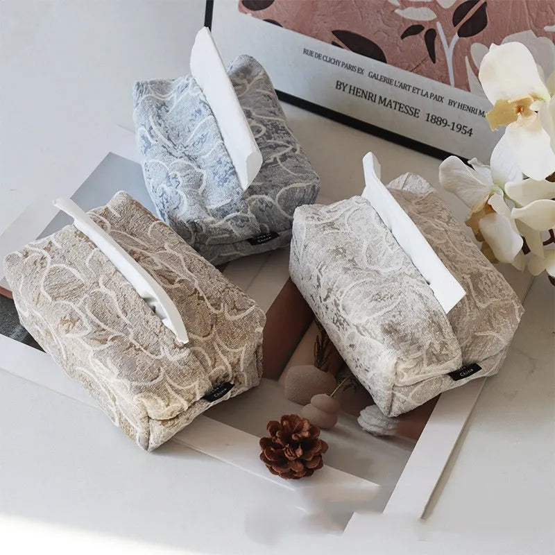 Chinese pastoral style cotton fabric tissue box with rose pattern