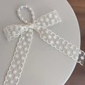 Cloth hair barrettes for women in pastoral style with beige lace and blue bow options