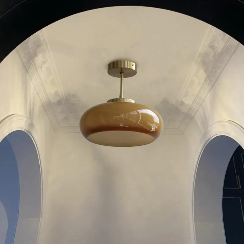 Bauhaus retro pendant light with three milk white glass egg tart shades