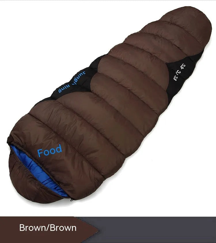 Outdoor mummy-style sleeping bag with compression sack shown in army green colour
