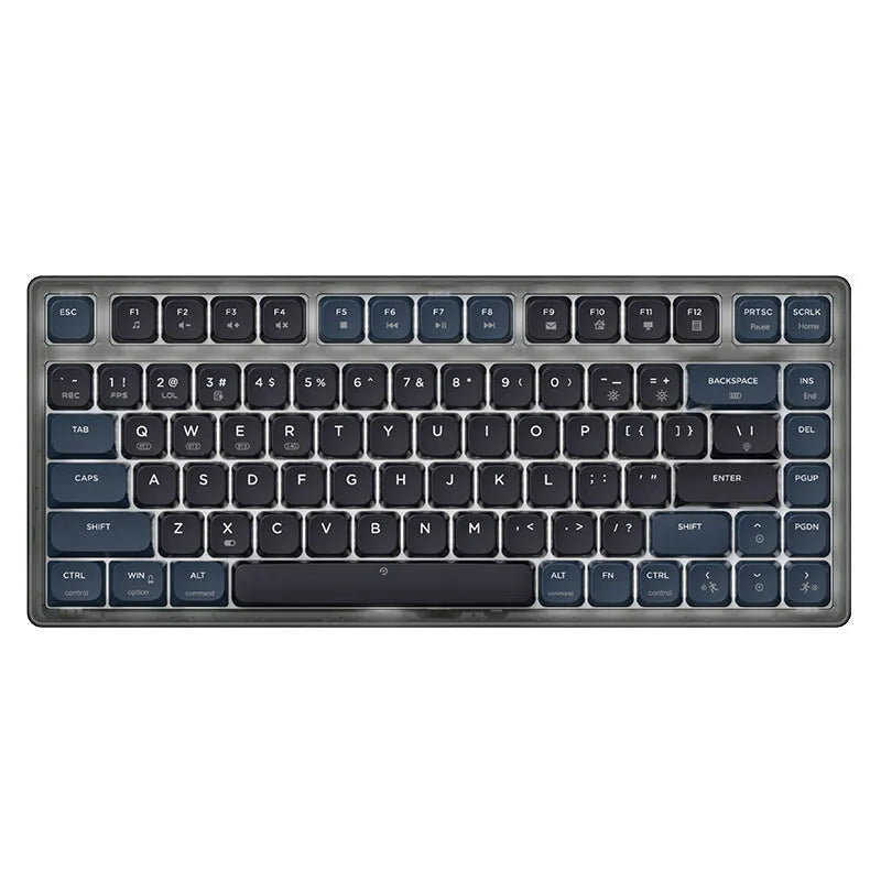 Ajazz AK832PRO green three-mode mechanical keyboard with colour screen on a desk.
