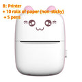 Mini Bluetooth thermal printer in pink with paper roll and phone app interface