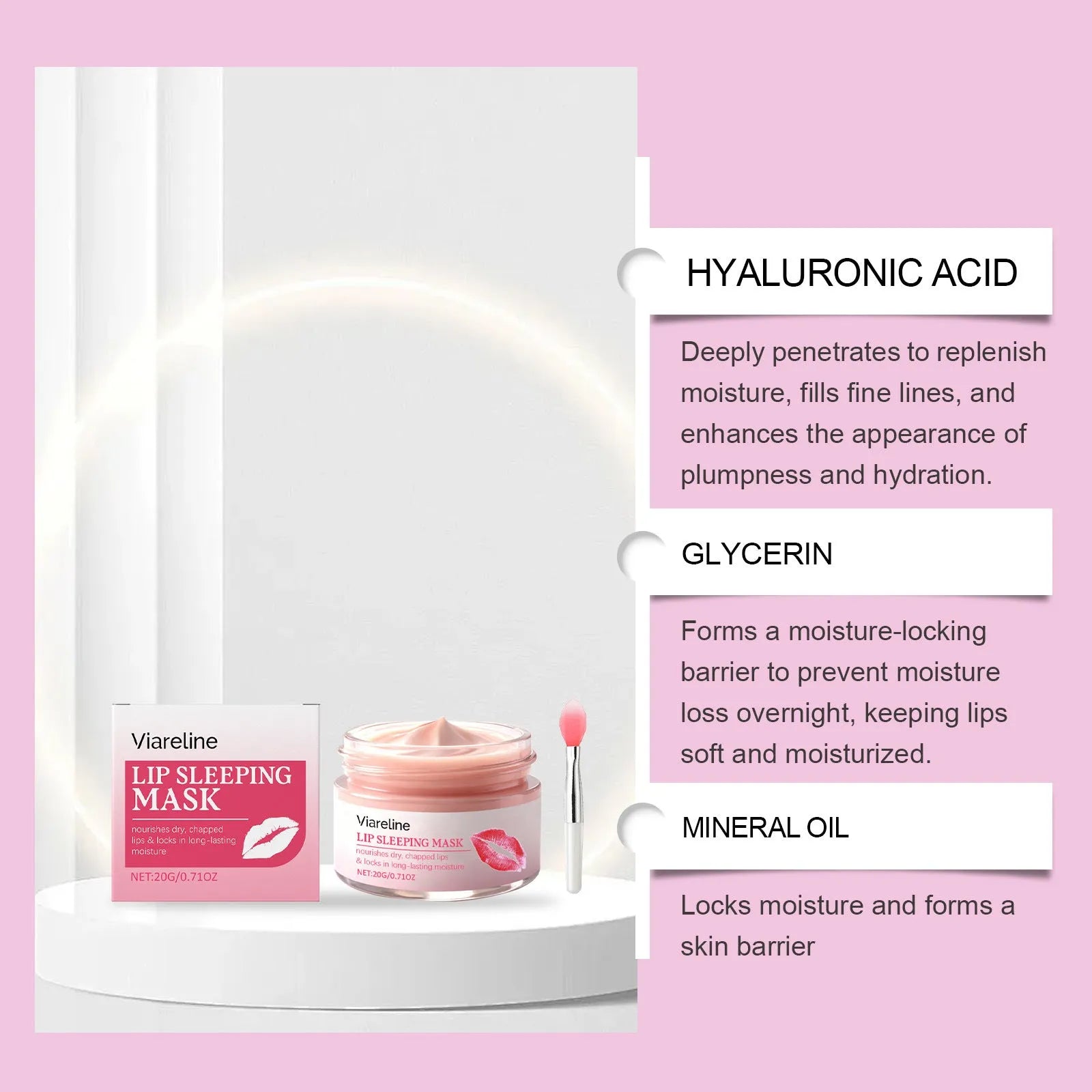 Sleep moisturizing lip mask 20g pot with hyaluronic acid and allantoin for overnight lip care