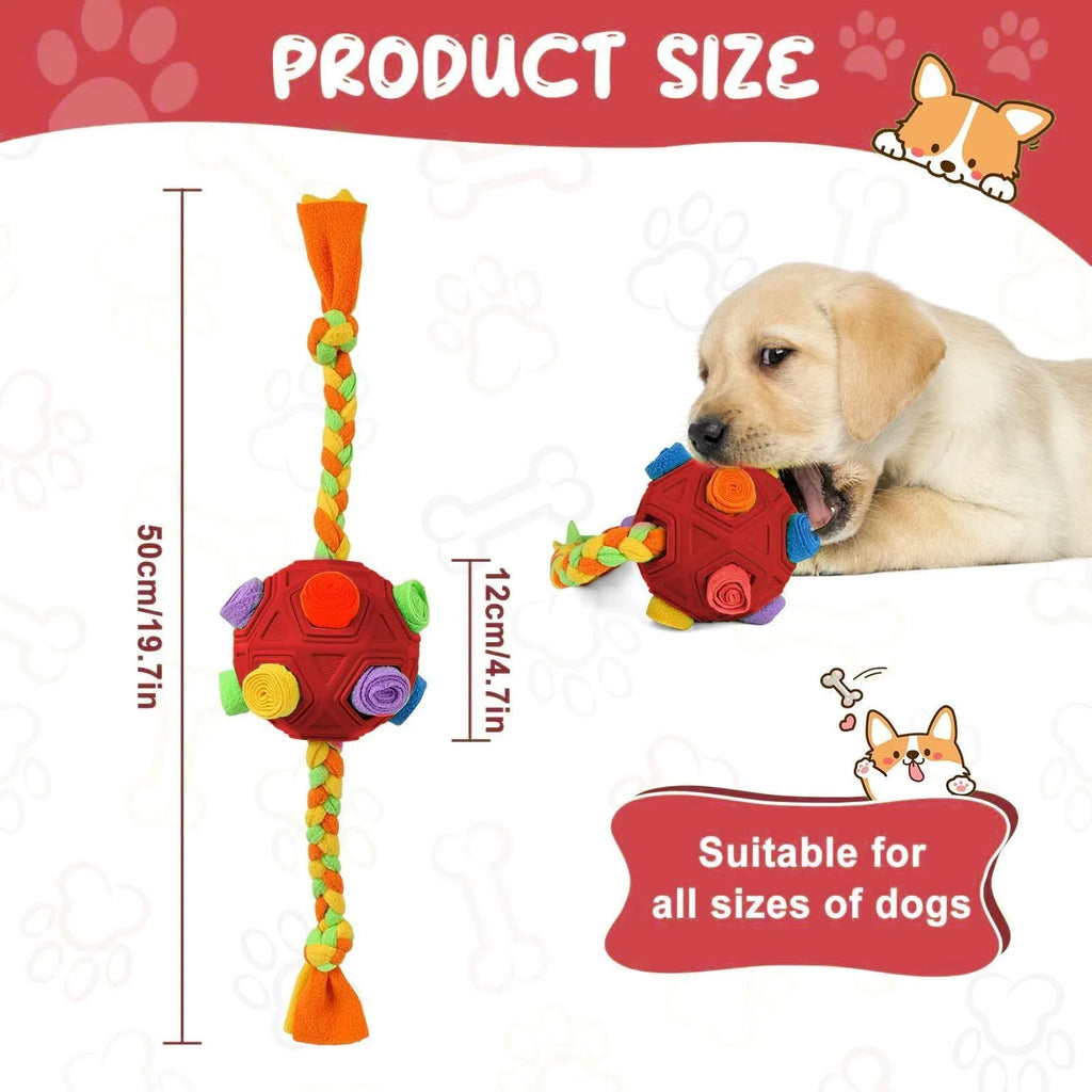 Blue bite-resistant dog sniffing puzzle ball for treat dispensing and IQ training.