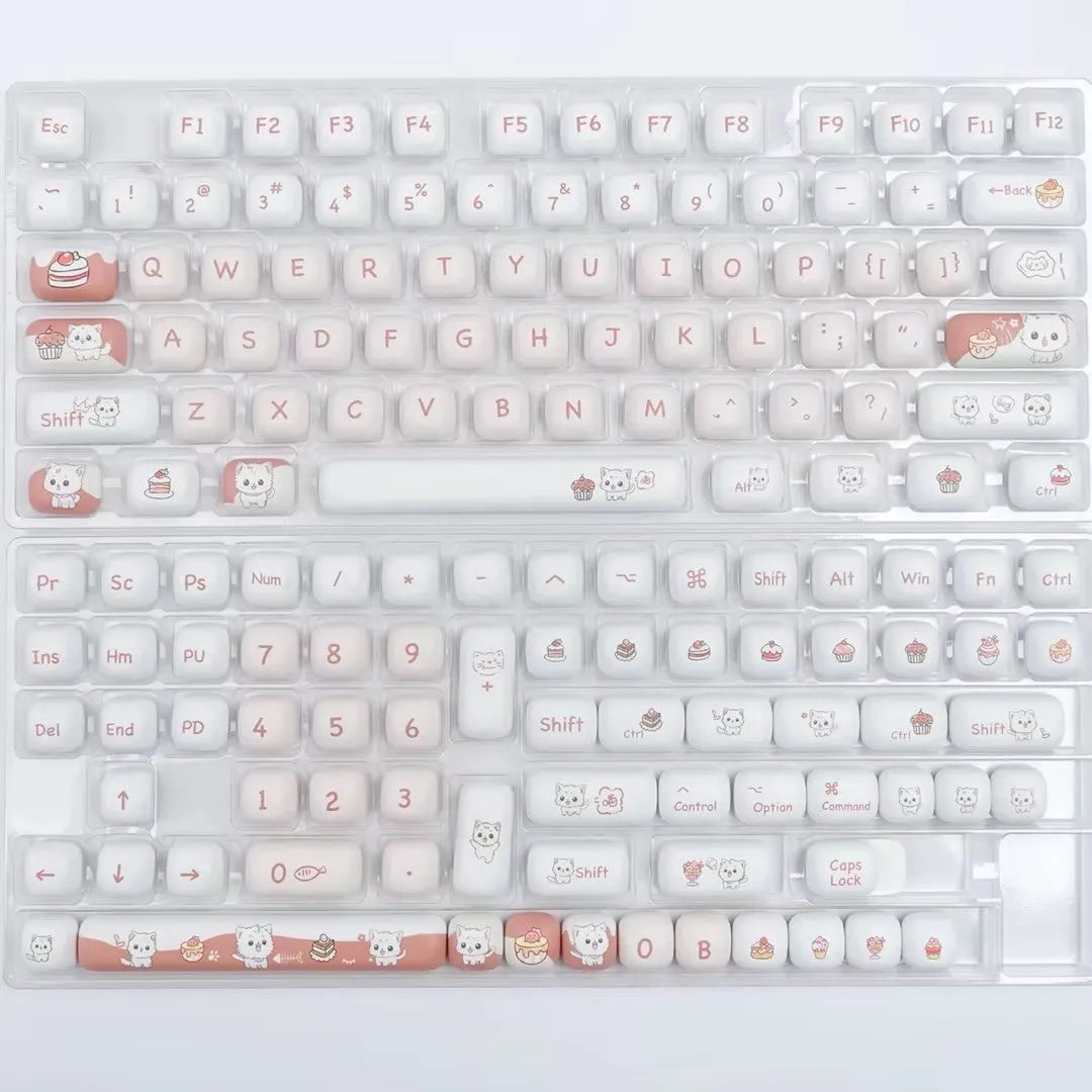 Dessert cat cartoon key cap set for mechanical keyboards with colourful artwork