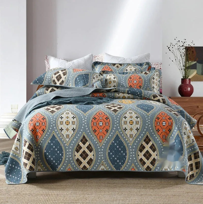 Pure cotton bedspread three-piece set with geometric pattern for 1.8 metre bed