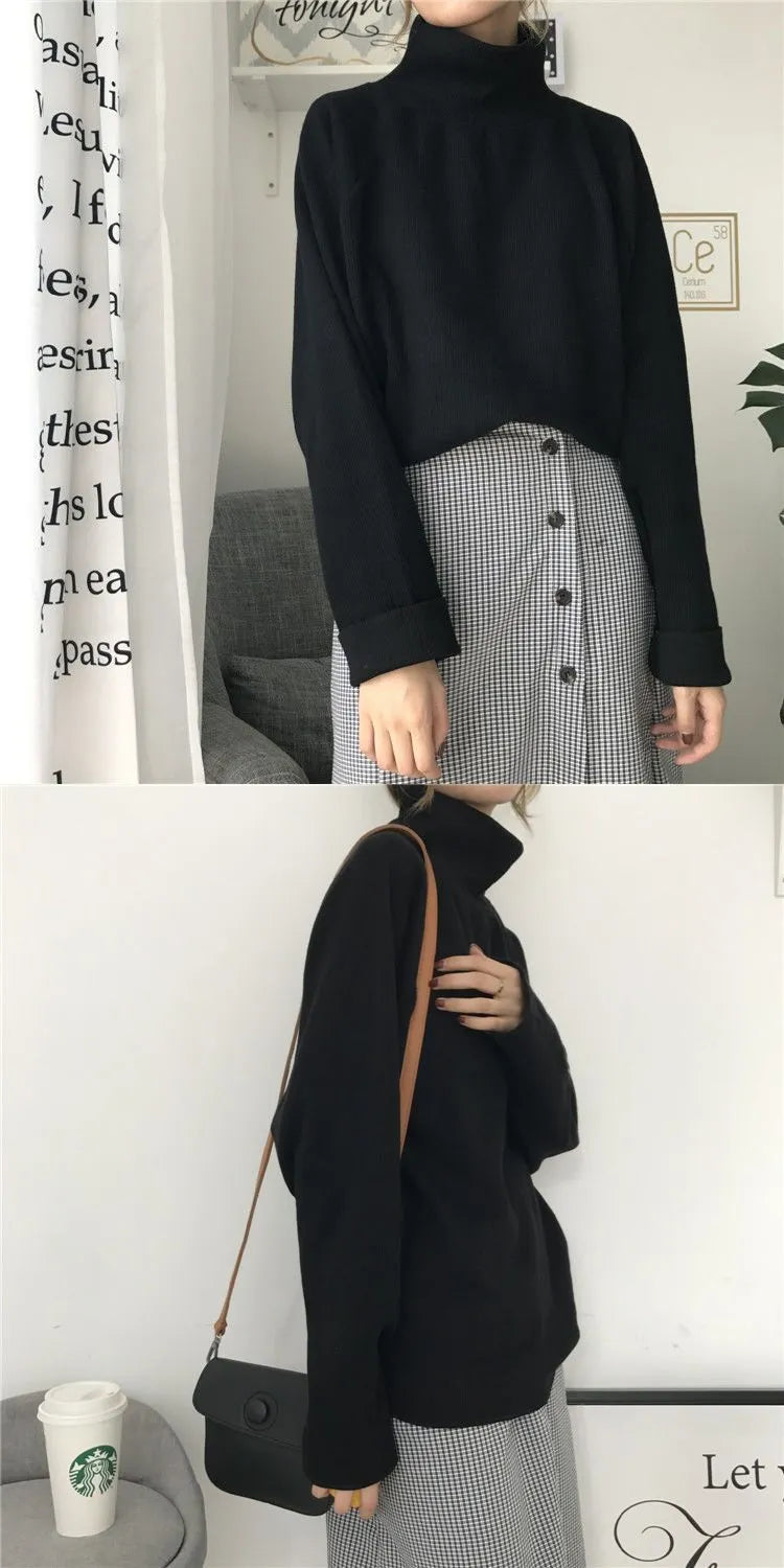 Women's half-high collar long sleeve top in polyester available in apricot, black and white colours