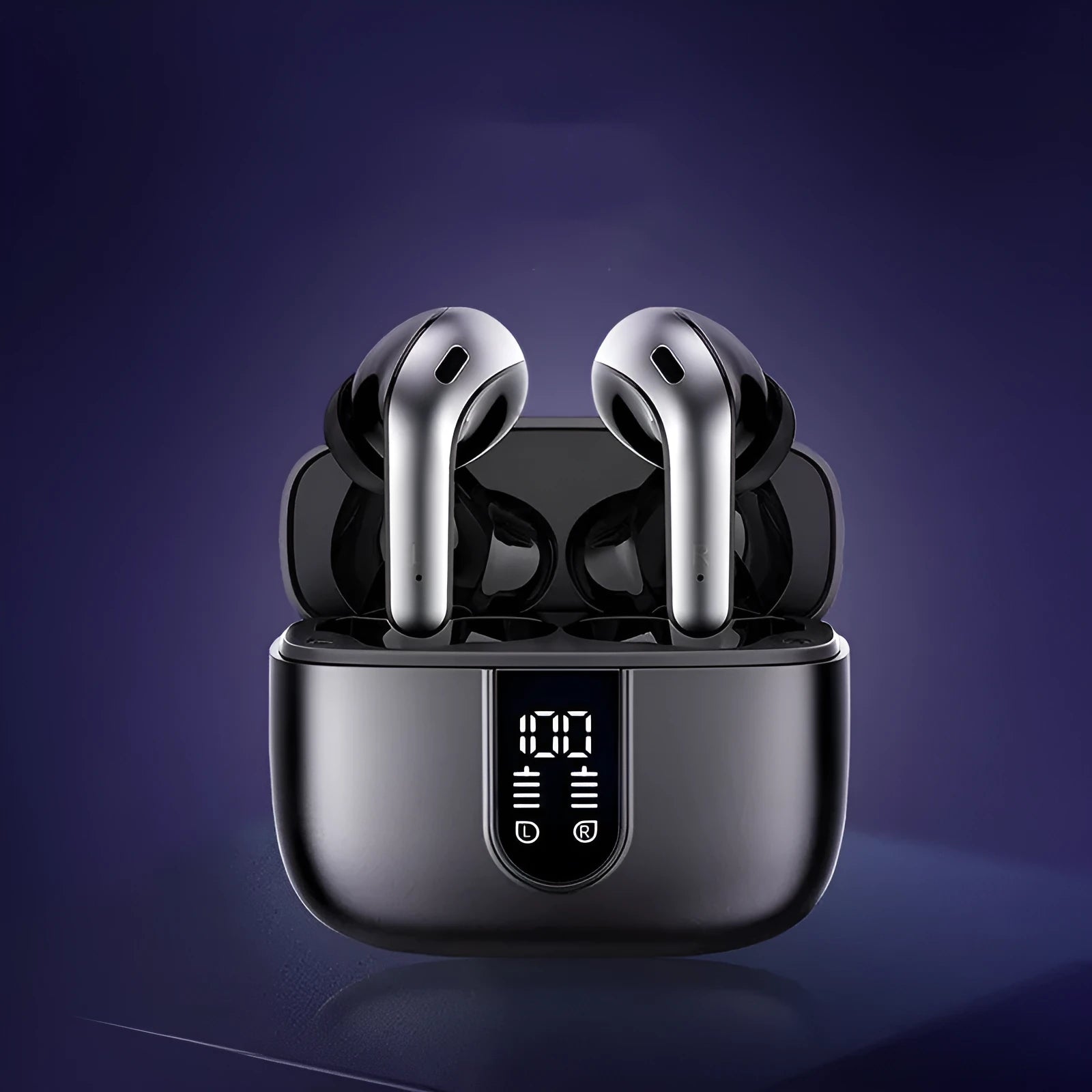 Bx08 wireless headset with digital display charging case in Black Grey Light Green White colours