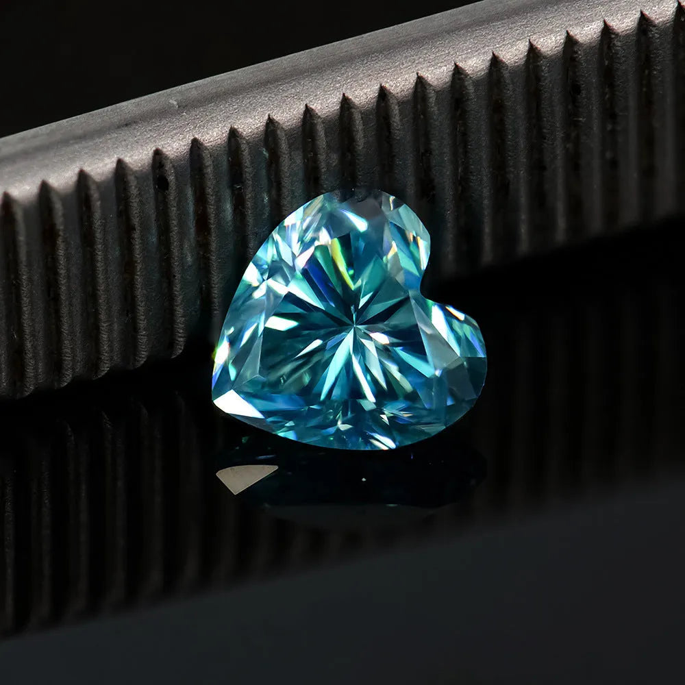Heart-shaped loose moissanite gemstone in lemon yellow colour showing precise cut and dimensions