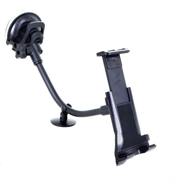 Black vehicle-mounted tablet holder with suction cup for 4-12 inch devices and iPad compatibility