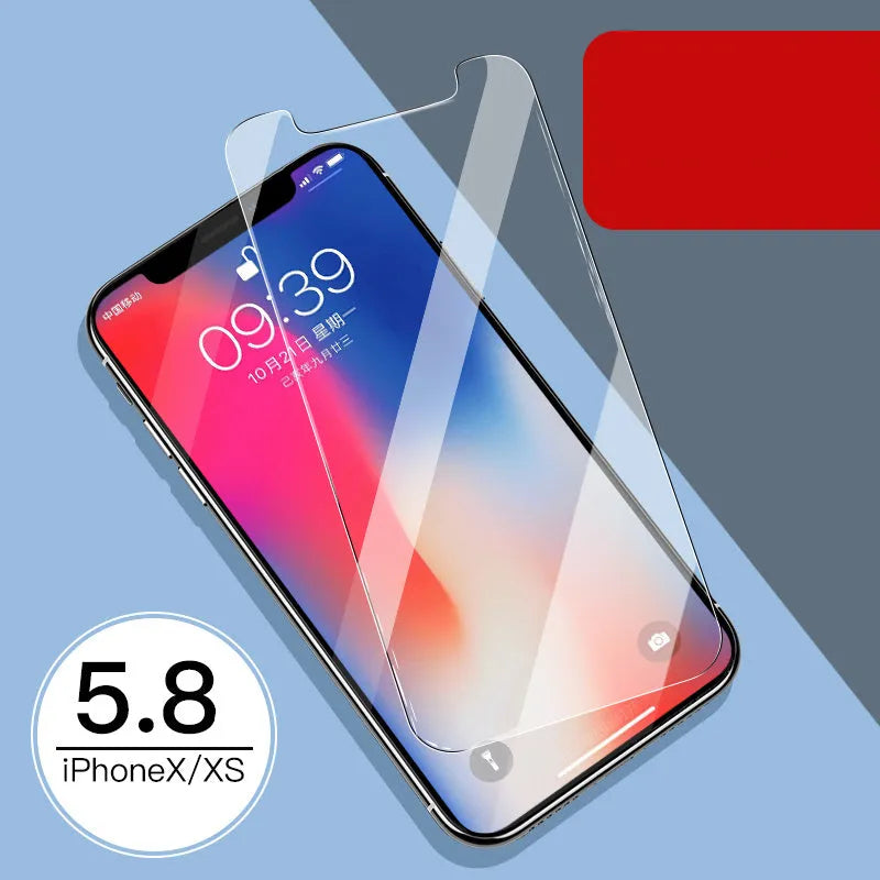 Apple iPhone tempered glass screen protector set showing front and rear film with true 10D explosion-proof construction