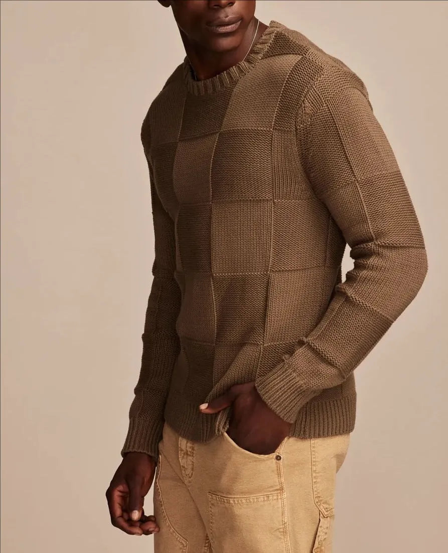 Men's round neck long sleeve bottoming sweater in rabbit fur blend, thick loose fit, colour black, front view
