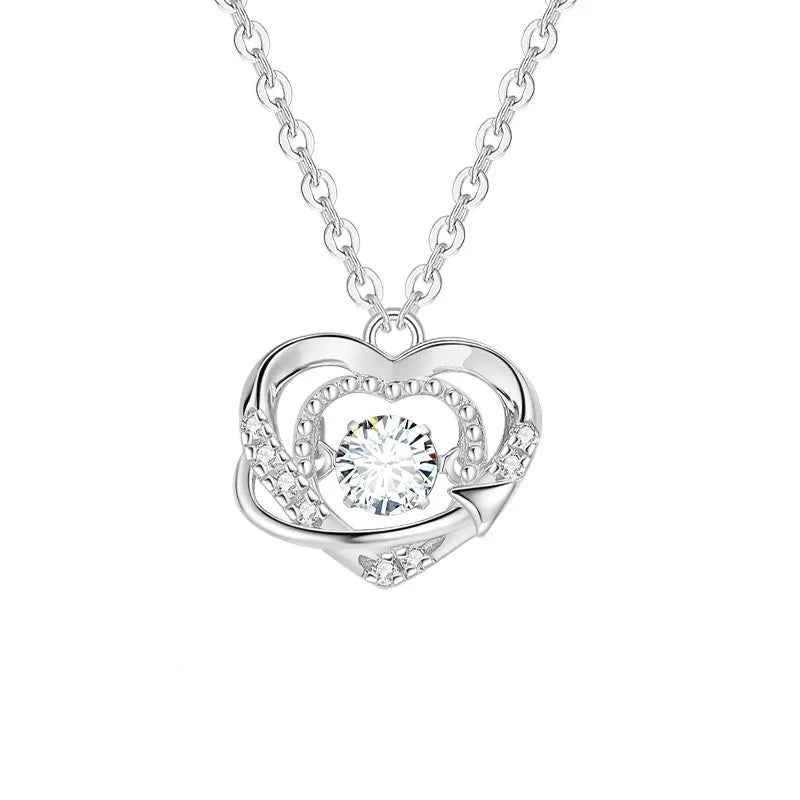 925 sterling silver heart pendant necklace with O-shaped chain and Seiko finish on white background