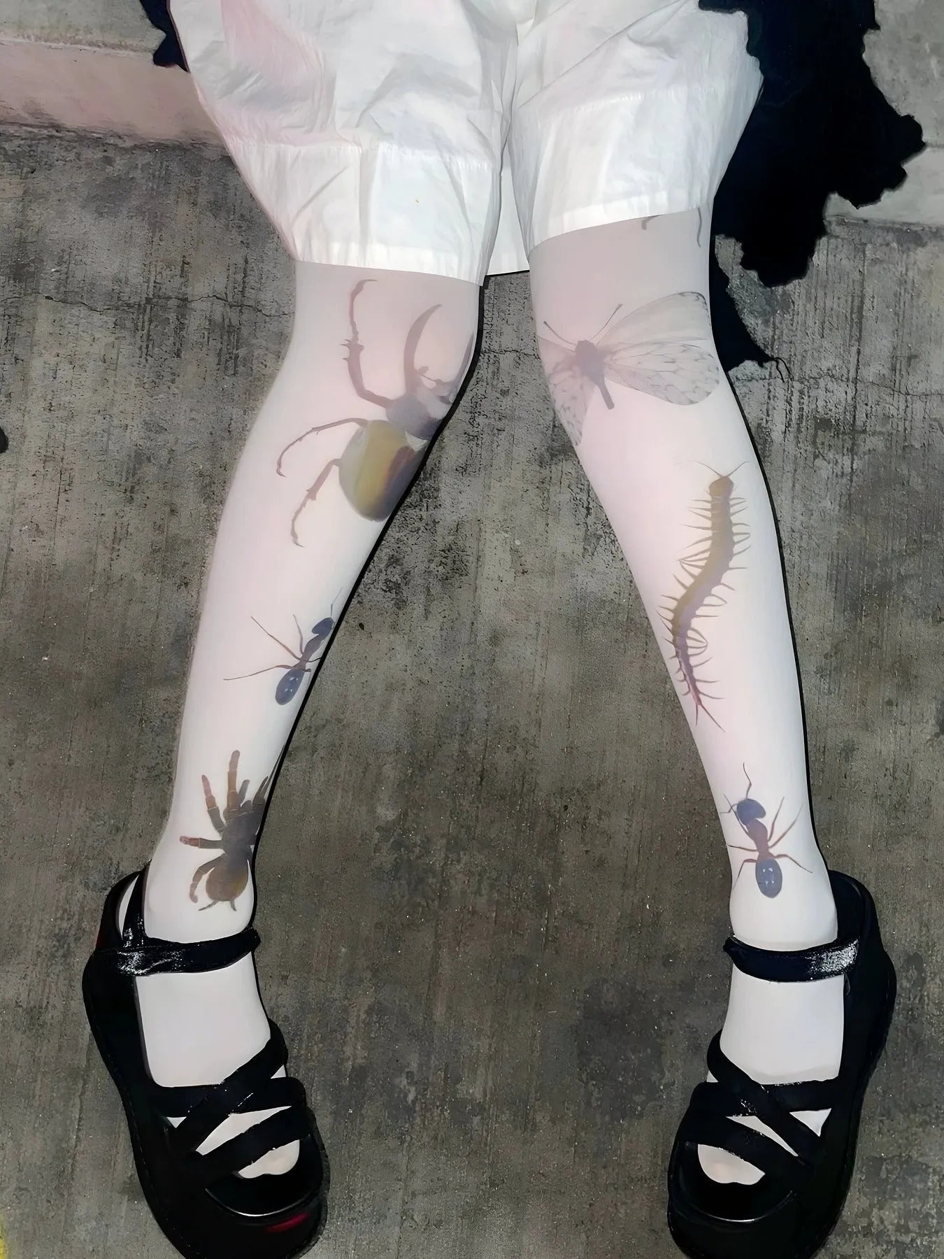White printed sheer pantyhose for women, thin lightweight free-size legwear